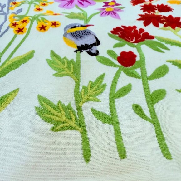 Embroidered Floral Bird Pillow Covers Set of 2 Square Decorative Throw Botanical - Picture 9 of 13